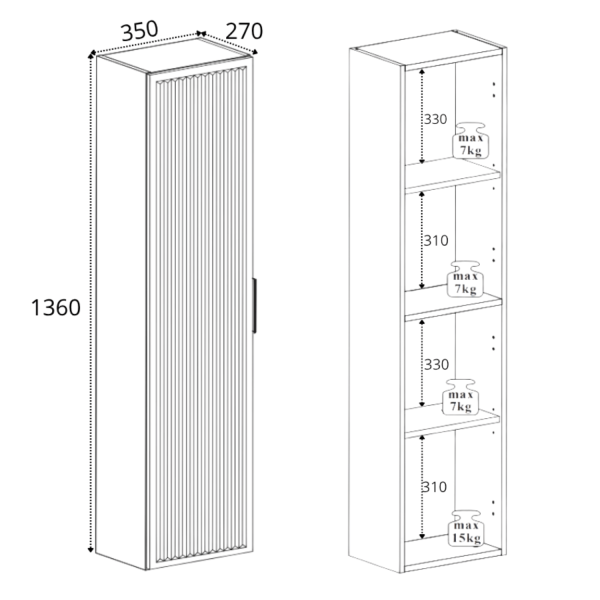 Nowoczesny Wiszący Elegancki Słupek Łazienkowy 136 cm Biały Ryflowany do Łazienki STYLE