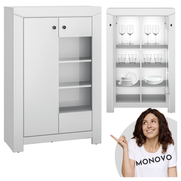 Nowoczesna Witryna Dwudrzwiowa do Salonu Jadalni Minimalistyczna Szary Srebny Szkło TERNI 15