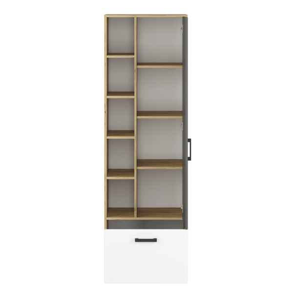 Nowoczesny Regał do Sypialni Pokoju Młodzieżowego Loft Biały Antracyt Dąb Artisan FINI 05