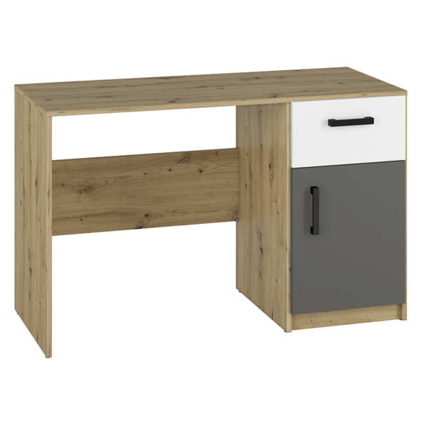 Nowoczesne Biurko do Sypialni Pokoju Młodzieżowego Loft Biały Antracyt Dąb Artisan FINI 08