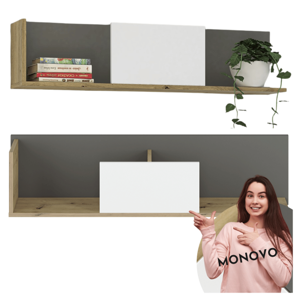 Nowoczesna Półka Wisząca do Sypialni Pokoju Młodzieżowego Loft Biały Antracyt Dąb Artisan FINI 10