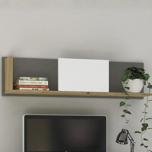 Nowoczesna Półka Wisząca do Sypialni Pokoju Młodzieżowego Loft Biały Antracyt Dąb Artisan FINI 10
