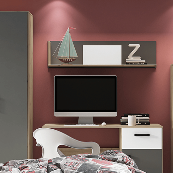 Nowoczesna Półka Wisząca do Sypialni Pokoju Młodzieżowego Loft Biały Antracyt Dąb Artisan FINI 10