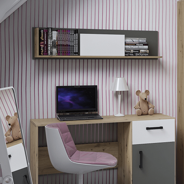 Nowoczesna Półka Wisząca do Sypialni Pokoju Młodzieżowego Loft Biały Antracyt Dąb Artisan FINI 10