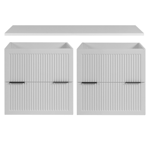 Elegancka Nowoczesna Ryflowana Szafka Wisząca Łazienkowa 120 cm z Blatem pod Umywalkę do Łazienki Biała STYLE