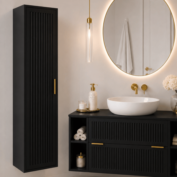 Nowoczesny Czarny Wiszący Elegancki Słupek Łazienkowy 136 cm Ryflowany do Łazienki STYLE