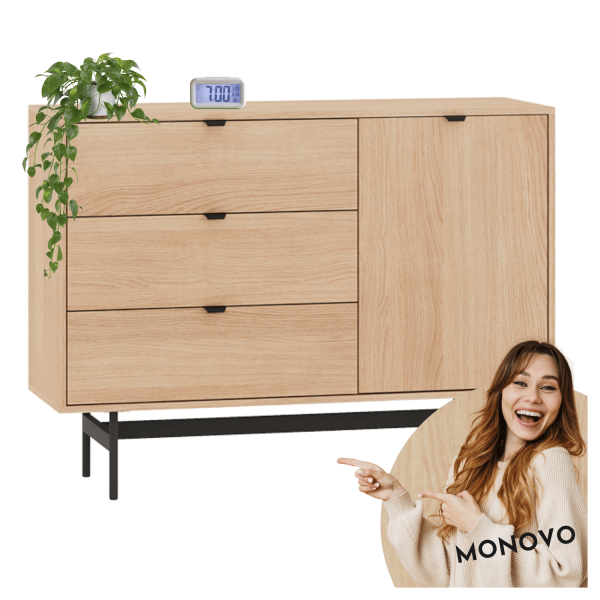 Nowoczesna Komoda do Salonu Sypialni Loft Skandynawski Dąb Mavelie Czarne Nóżki REYNOS 04