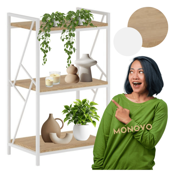 Nowoczesny Regał Z Półkami Na Książki Metalowy Stojący Do Salonu Loft Biały Dąb Naturalny BERN