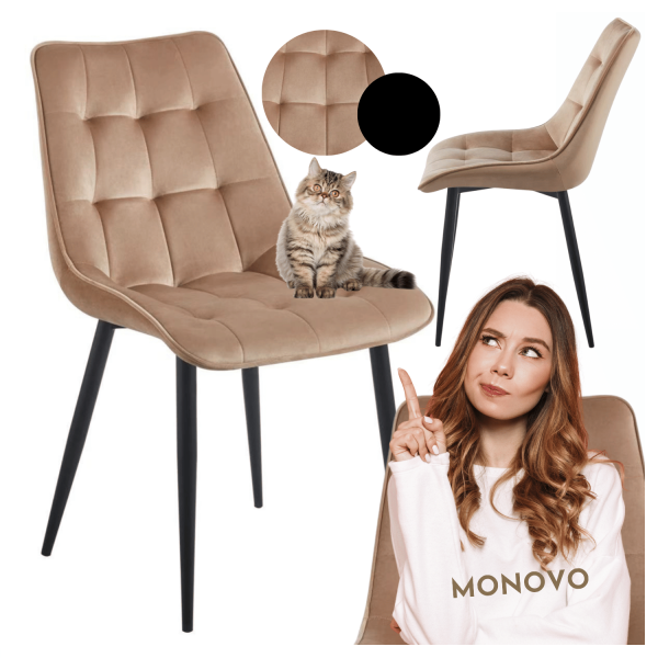 Krzesło Welurowe Do Jadalni Salonu Kuchni Kuchenne Nowoczesne Loft Beżowe Cappuccino