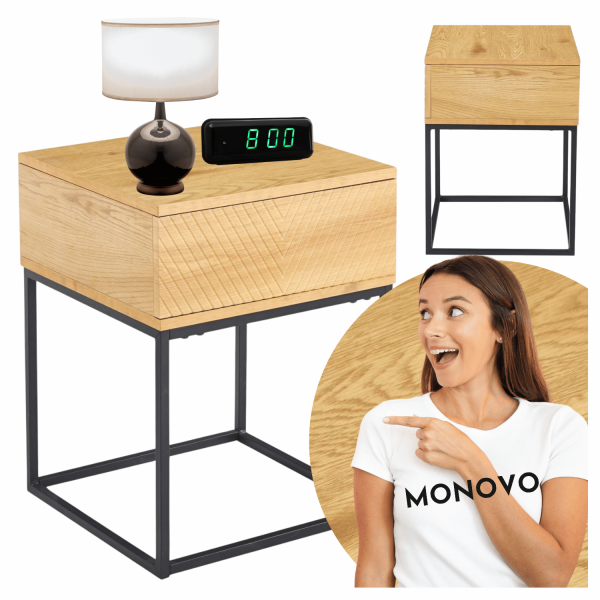 Nowoczesna Szafka Nocna Stolik Nocny Do Sypialni Loft Z Szufladą Czarny Dąb Naturalny DAWN