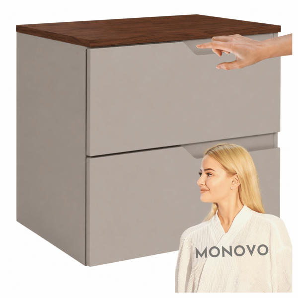 Szafka Wisząca pod Umywalkę 60 cm z Blatem Orzech Elegancka Łazienkowa Beżowa Kaszmirowa Nowoczesna MODERN