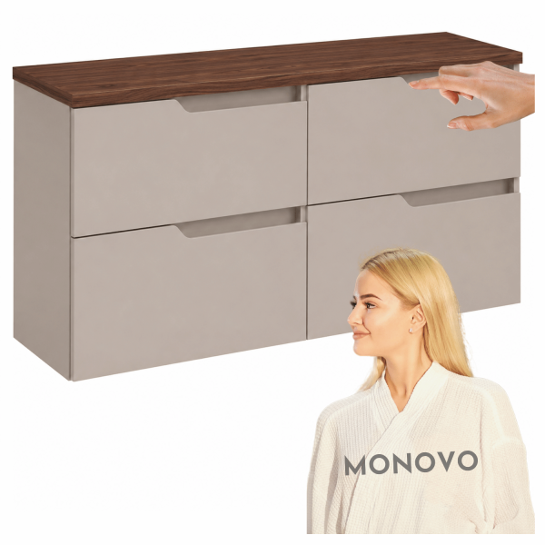 Szafka pod Umywalkę 120 cm Wisząca Łazienkowa Nowoczesna Elegancka z Blatem Beżowa Orzech Kaszmirowa MODERN