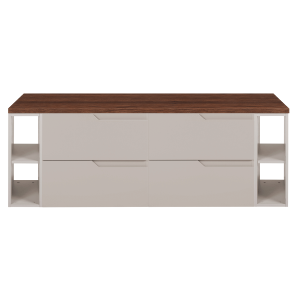 Szafka Wisząca Łazienkowa Nowoczesna Elegancka Zestaw pod Umywalkę 160 cm z Blatem i Regałami Beżowy Kaszmirowy Orzech MODERN