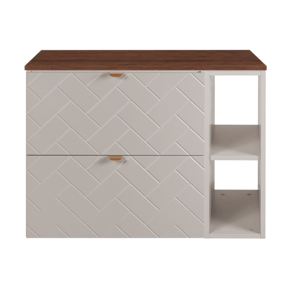 Elegancka Szafka Łazienkowa 80 cm z Blatem Wisząca z Regałem pod Umywalkę Nowoczesna Beżowa Orzech TREND