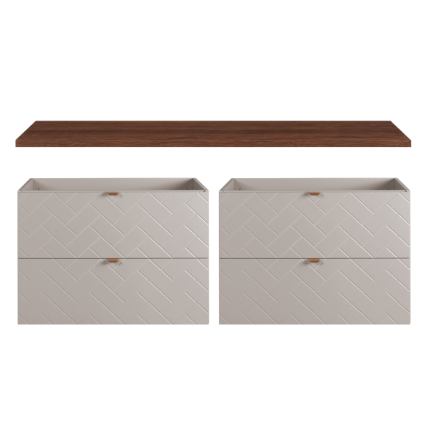 Elegancka Wisząca Szafka z Blatem 160 cm Kaszmirowa Łazienkowa pod Umywalkę Nowoczesna Beżowa Orzechowa TREND