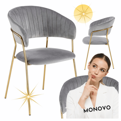 Welurowe Krzesło Glamour Nowoczesne Tapicerowane Do Jadalni Salonu Szare Popielate HAVANA