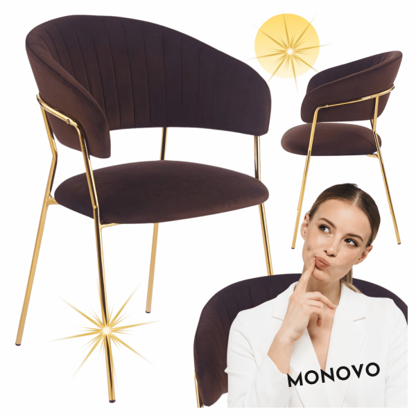Welurowe Nowoczesne Tapicerowane Krzesło Glamour Do Jadalni Salonu Złote Brązowe HAVANA