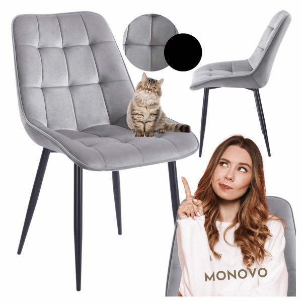 Nowoczesne Pikowane Tapicerowane Krzesło Kuchenne Loft Welurowe Do Salonu Jadalni Kuchni Szare Popielate CHIC
