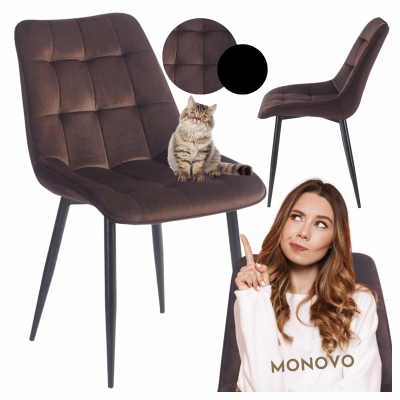 Nowoczesne Krzesło Tapicerowane do Jadalni Welurowe Pikowane do Salonu Loft Brązowe CHIC