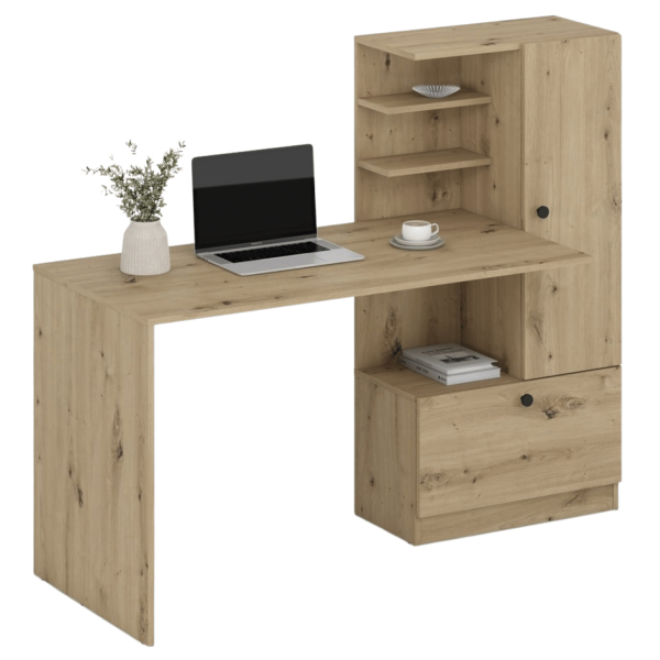 Nowoczesne Biurko z Regałem do Gabinetu Biura Loft Skandynawski Dąb Artisan HOBAS Halmar
