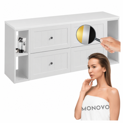 Biała Elegancka Szafka Łazienkowa 160 cm Pod Umywalkę Zestaw z Blatem i Regałami Klasyczny Retro GUSTO