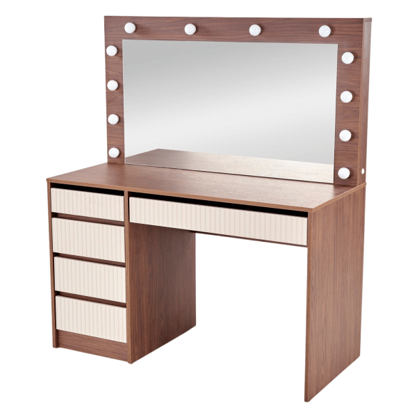 Nowoczesna Toaletka z Oświetleniem LED do Sypialni Glamour Kaszmir Orzech HOLLYWOOD 2 XL Halmar
