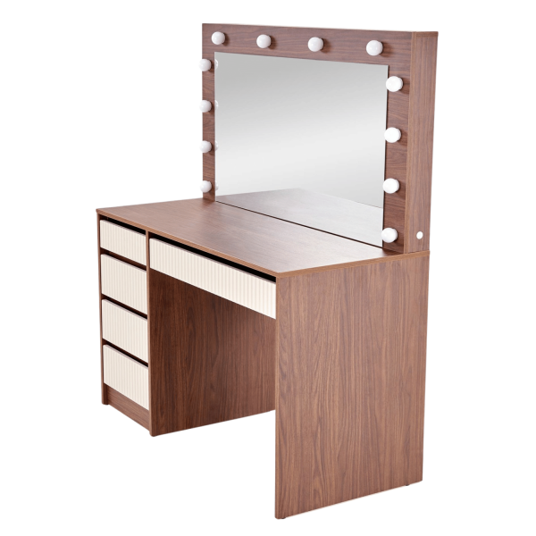 Nowoczesna Toaletka z Oświetleniem LED do Sypialni Glamour Kaszmir Orzech HOLLYWOOD 2 XL Halmar