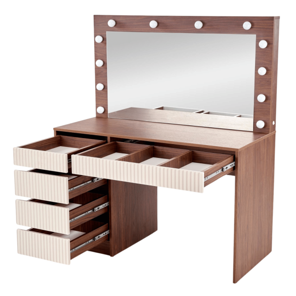 Nowoczesna Toaletka z Oświetleniem LED do Sypialni Glamour Kaszmir Orzech HOLLYWOOD 2 XL Halmar