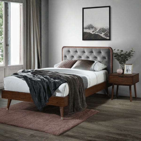 Nowoczesne Łóżko Tapicerowane Pikowane 120x200cm do Sypialni Mid Century Loft Popielaty Orzech CASSIDY Halmar