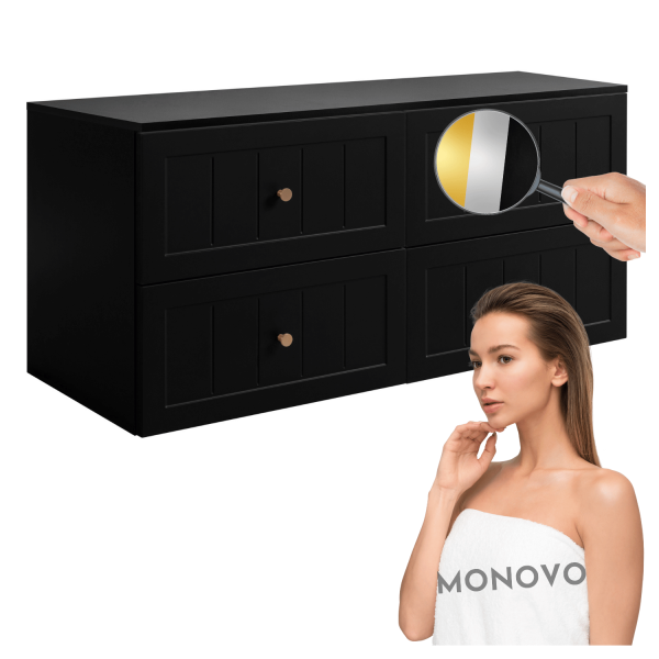 Elegancka Stylowa Czarna Szafka z Blatem Zestaw pod Umywalkę do Łazienki 120 cm Vintage Retro GUSTO