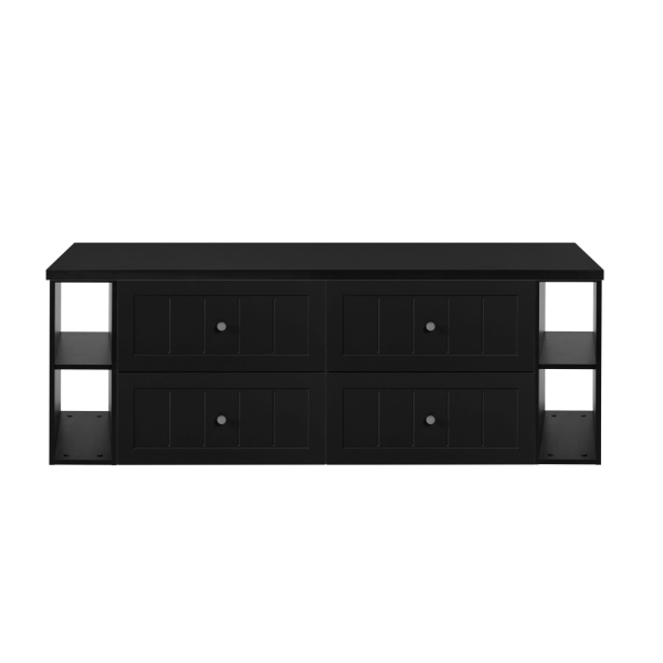 Wisząca Szafka 160 cm Łazienkowa z Blatem i Regałami pod Umywalkę Stylowy Elegancki Czarny Zestaw Vintage Retro GUSTO