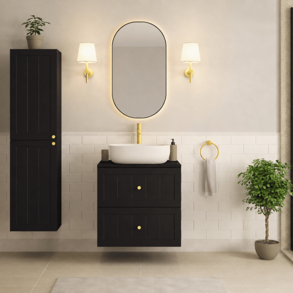 Szafka z Blatem 160 cm do Łazienki pod Umywalkę Czarna Wisząca Stylowa Vintage Retro GUSTO