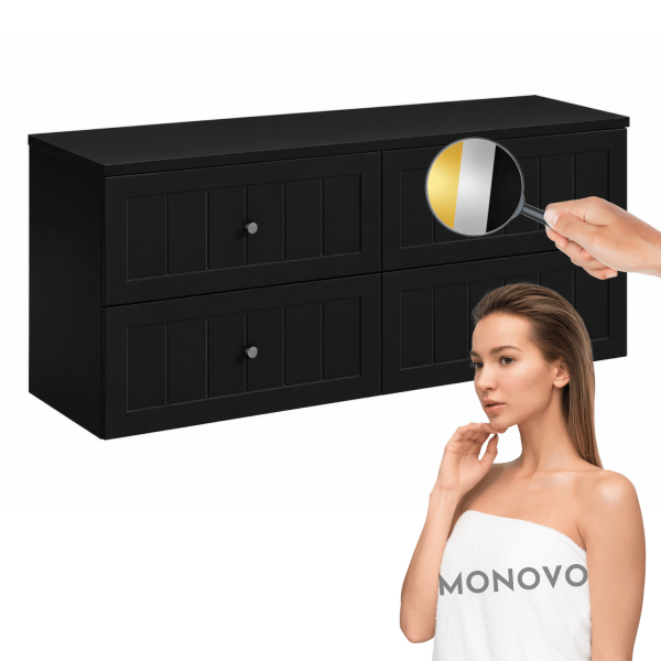 Szafka z Blatem 160 cm do Łazienki pod Umywalkę Czarna Wisząca Stylowa Vintage Retro GUSTO