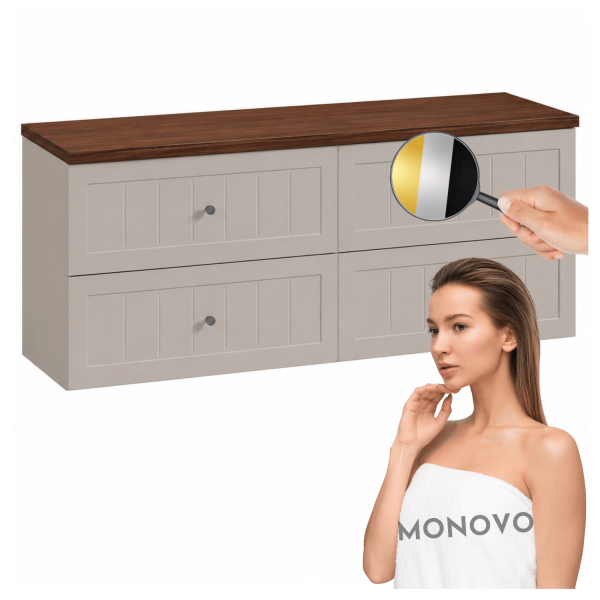 Elegancka Kaszmirowa Szafka 160 cm z Blatem Zestaw pod Umywalkę Łazienkowy Beżowy Orzech Retro GUSTO