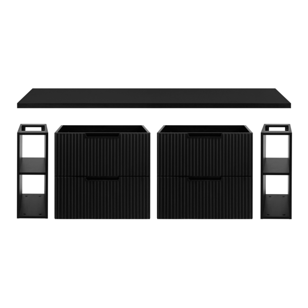 Elegancka Wisząca Nowoczesna Szafka Łazienkowa Pod Umywalkę 160 cm z Blatem i Regałami Czarna VENA
