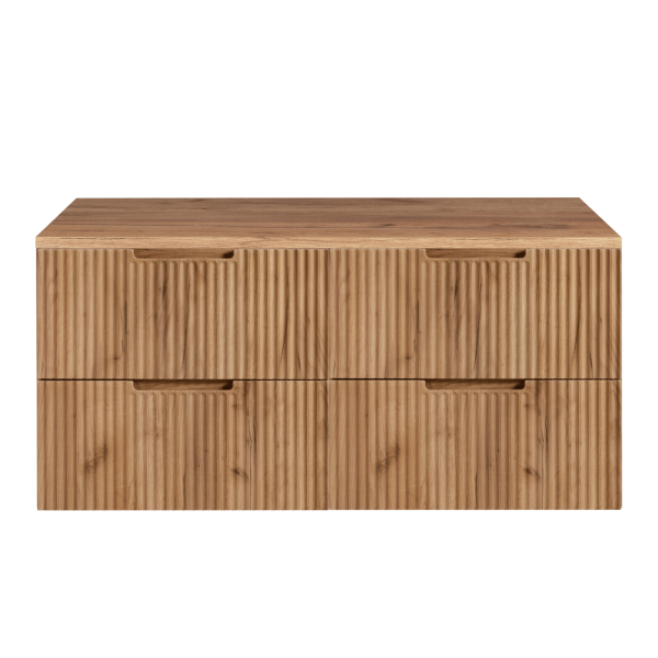 Elegancka Wisząca Szafka Ryflowana Łazienkowa Pod Umywalkę Nowoczesna 120 cm Zestaw z Blatem Złoty Dąb VENA