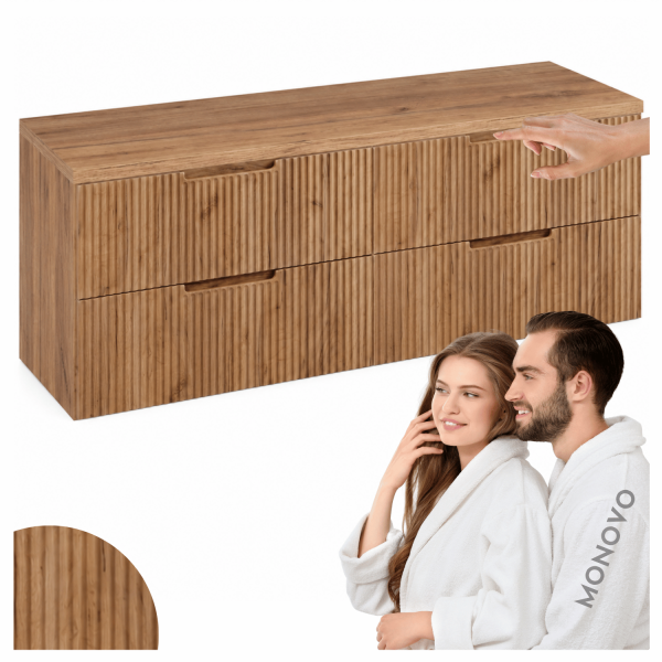 Nowoczesna Wisząca Szafka 160 cm do Łazienki z Blatem Zestaw pod Umywalkę Ryfle Złoty Dąb VENA