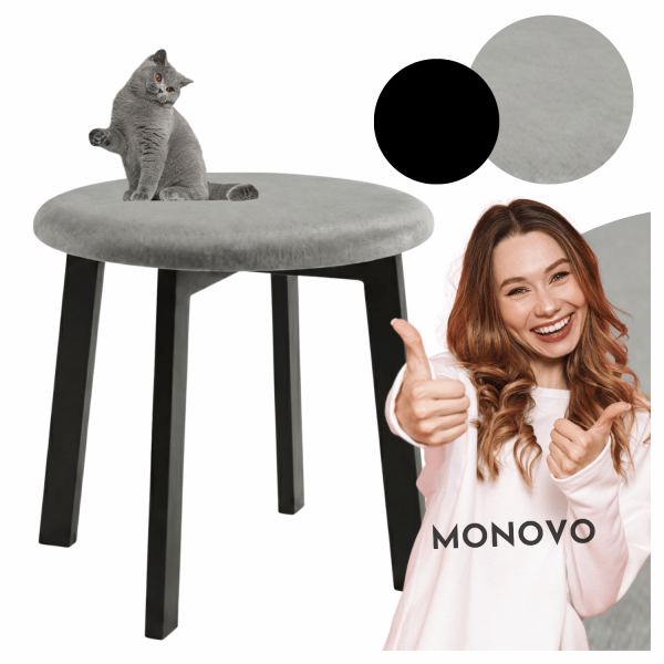 Nowoczesny Taboret Tapicerowany Loft Drewniany Czarny Szary Popielaty STELLA