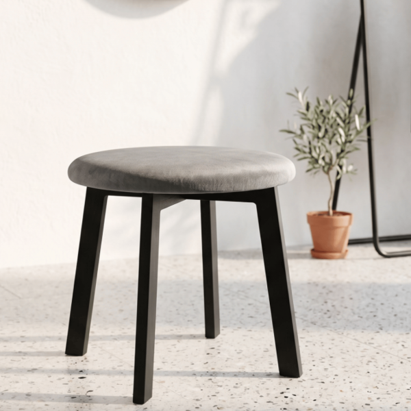 Nowoczesny Taboret Tapicerowany Loft Drewniany Czarny Szary Popielaty STELLA