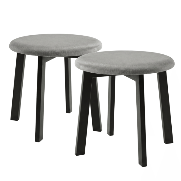 Nowoczesny Taboret Tapicerowany Loft Drewniany Czarny Szary Popielaty STELLA