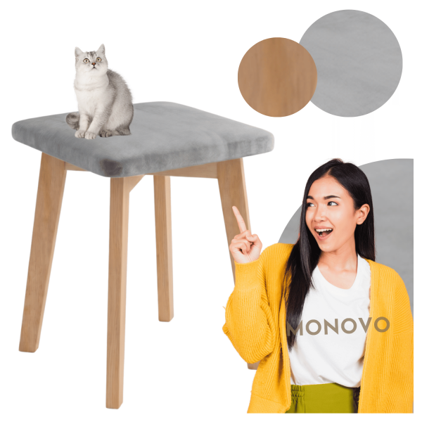 Taboret Drewniany Tapicerowany Kwadratowy Loft Popielaty Szary Siedzisko Dąb Złoty Craft MODO