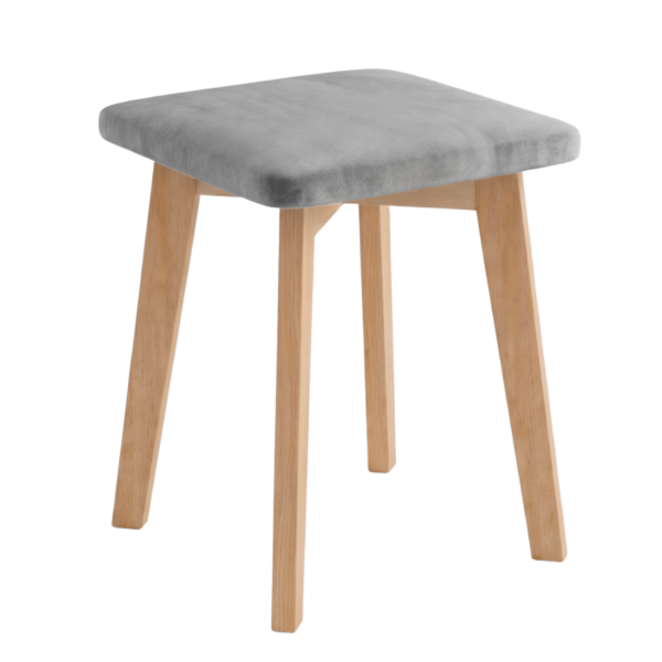 Taboret Drewniany Tapicerowany Kwadratowy Loft Popielaty Szary Siedzisko Dąb Złoty Craft MODO
