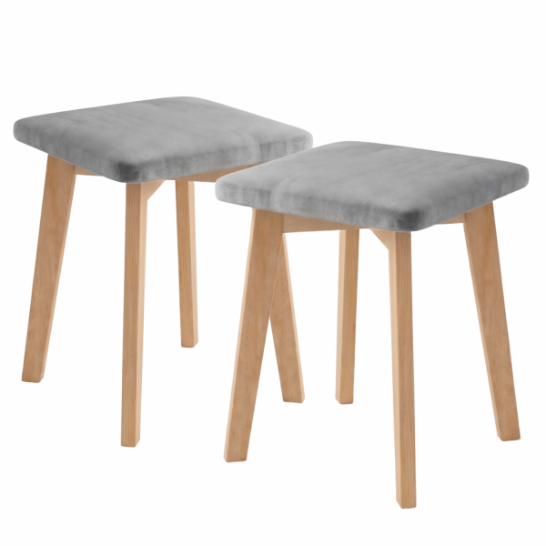 Taboret Drewniany Tapicerowany Kwadratowy Loft Popielaty Szary Siedzisko Dąb Złoty Craft MODO