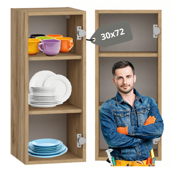 Wisząca Górna Szafka Kuchenna Bez Frontu Korpus Meblowy Kuchenny 30 cm Dąb Craft VENTO G-30/72