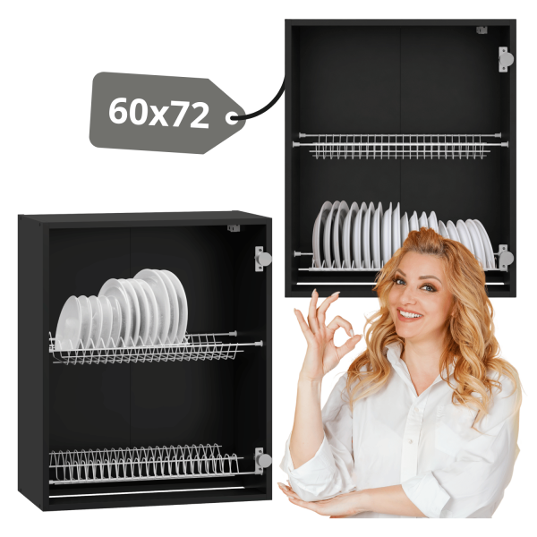 Górny Czarny Korpus Meblowy z Ociekaczem Nowoczesna Szafka Kuchenna Wisząca 60 cm VENTO GC-60/72