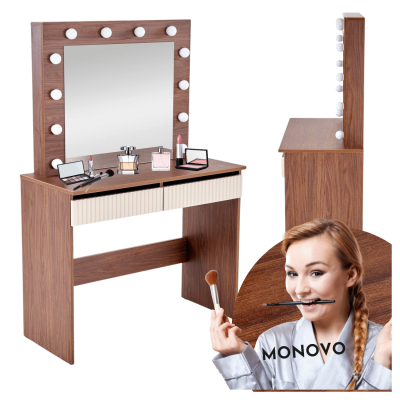 Nowoczesna Toaletka z Oświetleniem LED do Sypialni Glamour Kaszmir Orzech HOLLYWOOD 2 Halmar