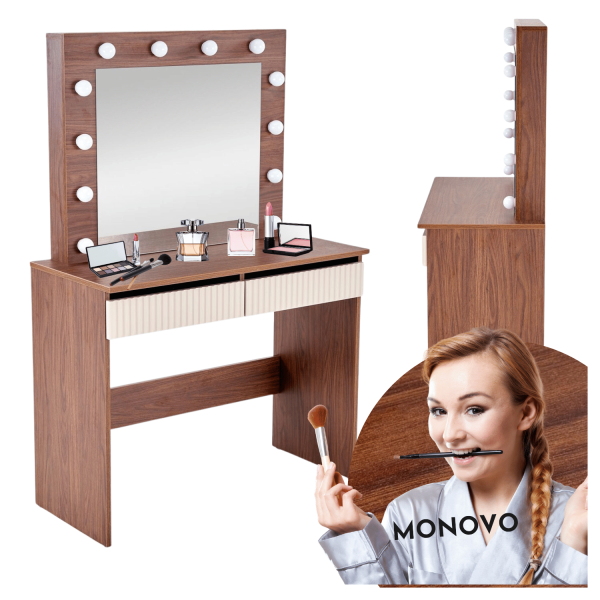 Nowoczesna Toaletka z Oświetleniem LED do Sypialni Glamour Kaszmir Orzech HOLLYWOOD 2 Halmar