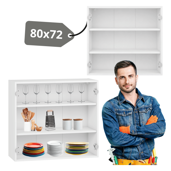 Szafka Górna 80 cm Wisząca Bez Frontu Do Kuchni Korpus Meblowy Kuchenny Biały VENTO G-80/72