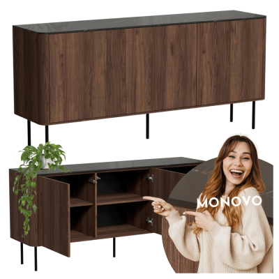 Nowoczesna Komoda do Salonu Mid Century Modern Loft Orzech Warmia Czarny Marmur SOLANO KM-1 Halmar