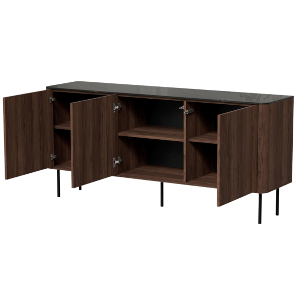 Nowoczesna Komoda do Salonu Mid Century Modern Loft Orzech Warmia Czarny Marmur SOLANO KM-1 Halmar